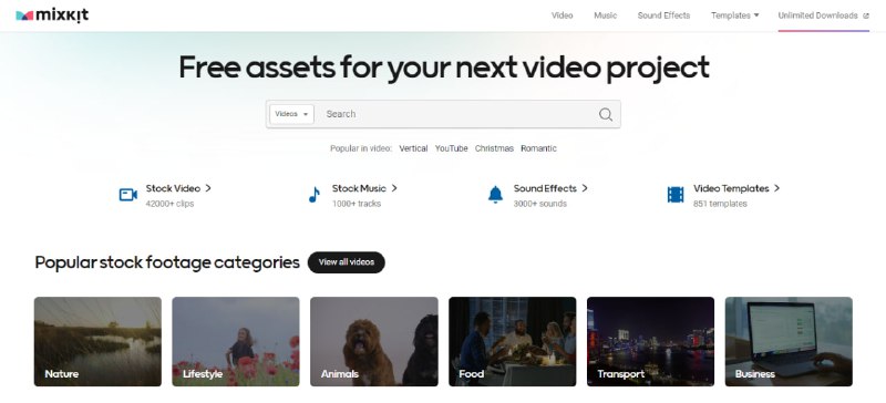 #视频 #素材 Mixkit 一个无版权视频素材库，提供 视频、音乐、音效和 PR/AE 模板 等免费下载，视频有 42000+，量级不是很大，但是每周都会增加，视频创作者可以收藏一下，完全免费，无需注册