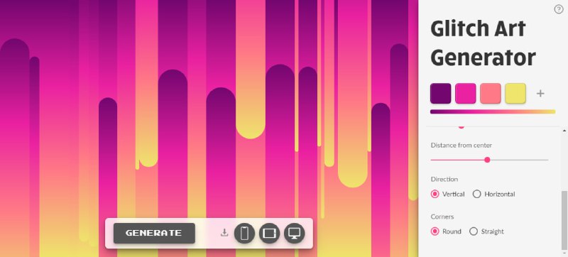 #背景 #故障艺术 Glitch Art Generator 一个故障艺术图片生成工具，可添加多种颜色产生炫酷的图片风格，默认提供了几组样本，支持自定义故障数量、间距、方向、圆角等功能，可根据设备下载多种尺寸，免费使用，无需注册