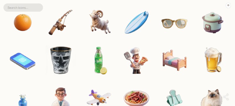 #图标 #icon 3D Icon Gallery 3D 风格图标素材库，涵盖的物品类别非常多，衣食住行自然生物都有，可直接下载为 PNG 格式，支持个人与商用免费，无需注册