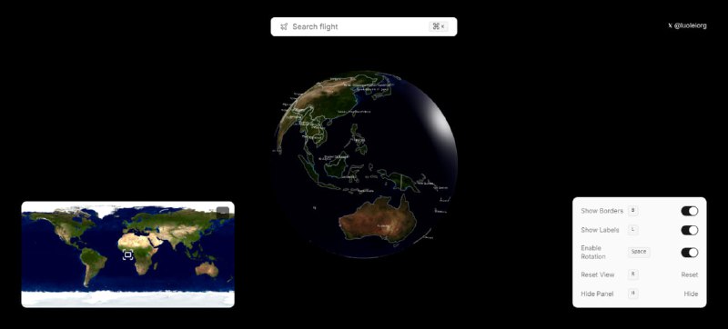 #航班 #查询 Flight Track in 3D Earth 全球真实航班查询工具，特点是通过 3D 地球展示航班的真实飞行轨迹，纠正传统平面地图中航线的误差，支持实时加载航班数据，并可通过拖拽或输入航班号查看具体航线，提供动态路径动画、飞行高度变化和地理位置精确对齐等功能，完全在浏览器本地运行，免费开源，无需注册