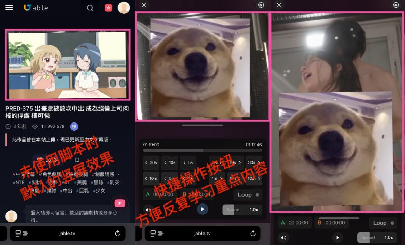 #脚本 #MissAV Miss Player MissAV 网页增强脚本，可自动去广告、自动登录、自动高画质、自动展开详情、视频列表标题展开等，还有单手播放器模式，适用于大部分网页视频，可方便的进行视频放大、快速跳转（5秒、10秒、30秒、1分钟、5分钟、10分钟）、循环播放片段等操作，免费使用，而且作者还在持续更新维护