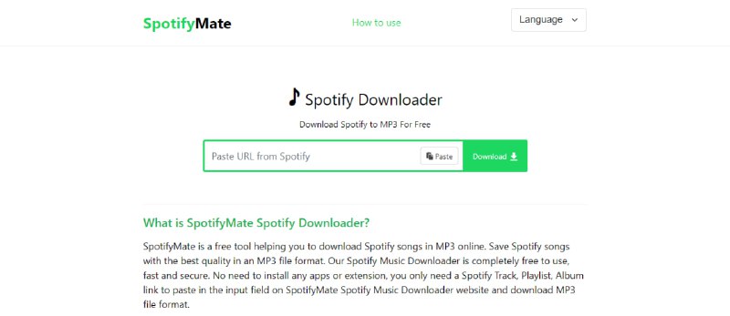 #音乐 #下载 #Spotify #web SpotifyMate Spotify 音乐下载工具，支持曲目、专辑和播放列表下载，输入链接即可，下载格式为 MP3，不支持无损音质，完全免费，无需注册