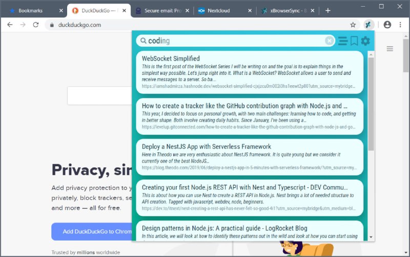 #插件 #书签 #同步 xBrowserSync 跨浏览器书签同步工具，适用于 Chrome、Firefox、Edge 等主流浏览器，完美保留书签结构与文件夹层级，还为每条书签自动添加标签与描述，并提供全文搜索、快速分享、备份与恢复功能，数据在本地端加密，服务器端存储的书签只有你能解密，确保高度隐私，免费开源，无广告