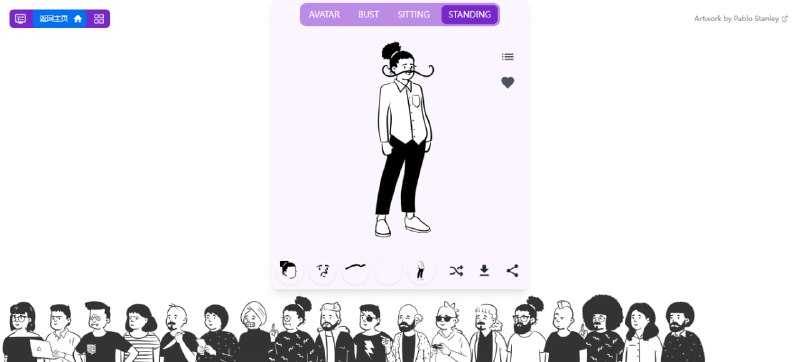 #生成 #SVG #头像 #web Avatar 手绘风 SVG 人物画像生成工具，基于 Open Peeps 制作，可免费商用，可定制头部、表情、发型、配饰、姿势等，也可随机组合，无需注册