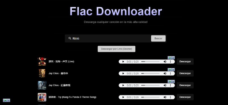#音乐 #Flac Flac Downloader 一个外国的音乐下载站，可下载 MP3 和 FLAC 无损音质，支持片段试听，覆盖的歌曲量一般，亲测有些歌曲版本无法搜到，可以尝试英文搜索，整体来说聊胜于无吧，主要是免费，无需注册