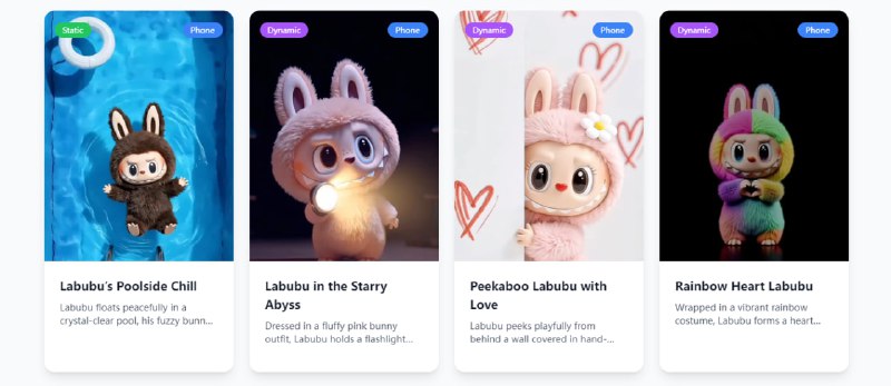 #壁纸 #Labubu Labubu Live Wallpaper Labubu 角色壁纸库，有静态和动态壁纸，目前共收集了 42 张，且壁纸每周更新，高清无水印，免费下载，无需注册，适用于手机、电脑和平板