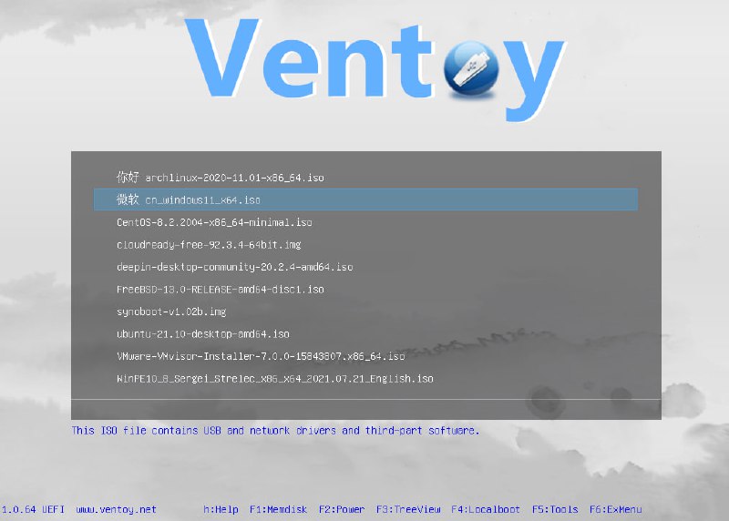 #系统 #装机 #开源 Ventoy USB 启动盘制作工具，可将多个 ISO/WIM/IMG/VHD(x)/EFI 文件直接复制到 U 盘、硬盘、SSD、NVMe 或 SD 卡中，无需格式化或解压即可启动，支持 MBR 和 GPT 分区格式，兼容 Legacy BIOS、IA32 UEFI、x86_64 UEFI、ARM64 UEFI 等多种启动模式，允许在启动时选择不同的镜像文件进行加载，支持持久化存储功能，免费开源