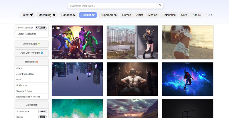 #壁纸 HDQwalls 壁纸下载站，主打高清品质，提供 4K 与 8K 分辨率下载，类别也较为丰富，覆盖游戏、电影、艺术、超级英雄、自然、动漫、摄影等，可免费下载原图，无需注册