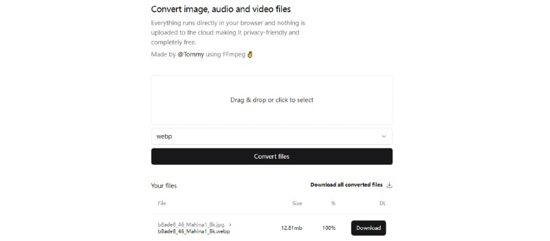 #格式转换 #web FileConvert 视频、音频与图片格式转换工具，基于开源的 FFmpeg 项目，转换速度非常快，完全依赖浏览器运行，免费使用，无需注册