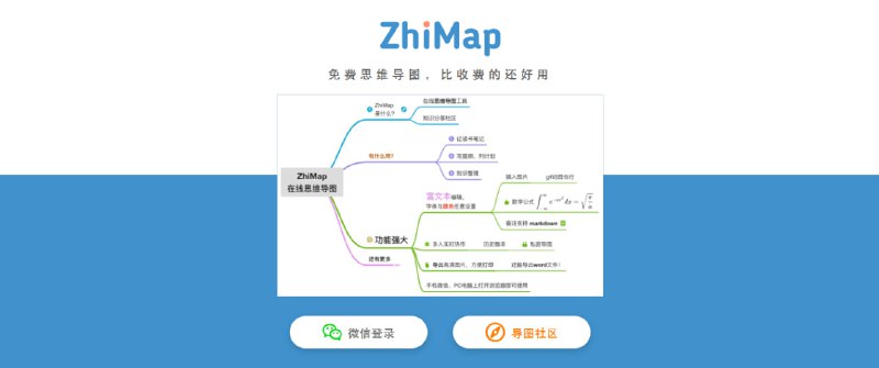 #思维导图 ZhiMap 在线思维导图工具，支持富文本编辑、插入图片、公式、创建文件夹、修改颜色、markdown 备注等，可导出高清图片、PDF、Word、freemind 文档，还支持云端存储和多人实时协作，完全免费，需要微信登陆