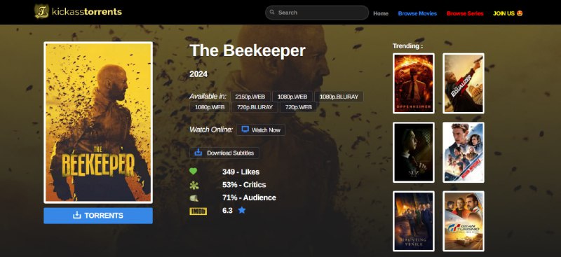 #BT #磁力 #搜索 Torlock 一个影视磁力下载站，但也支持在线播放，且速度还蛮快的，YTS YIFY 电影是在保证高清的前提下的最小体积，支持 720p、1080p、2160p、4K 和 3D 分辨率，不支持中文搜索，但影片可以选择多语言字幕，免费使用，无需注册