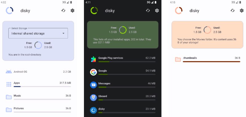 #存储 #检测 #Android #开源 disky Android 文件分析工具，可以从大到小显示 app 和文件的存储情况，扫描速度快，支持所有本地文件系统，免费开源