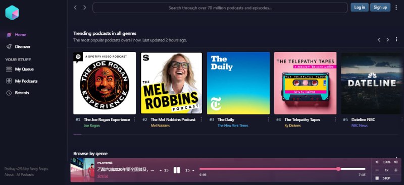 #播客 Podbay 知名在线播客平台，可收听全球海量的播客节目，支持搜索和按类型浏览，还有热门节目榜单，支持倍速播放、跳过时间等，完全免费，无需注册