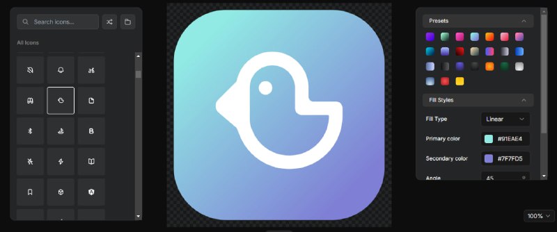 #设计 #LOGO #开源 Icon Maker 一个 LOGO 制作工具，有几百个小图标可供选择，也可上传自定义图标，支持更改背景颜色、边距、圆角、尺寸、偏移等，免费下载，无需注册