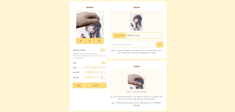 #动图 #摸头 #趣站 Petpet Gif Generator 摸头杀 GIF 动图生成工具，可将任意静态图片转换为经典的 “摸头” 动图效果，可调节动画速度、图片尺寸、压扁强度和镜像翻转等参数，支持一键导出下载，非常适合制作恶搞表情包和萌动图，完全免费，无需注册