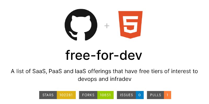#开发 free-for.dev 开发者免费服务大全，涵盖主要云厂商的长期免费配额，以及从 CI/CD、监控、CDN、安全认证到数据库、API、存储、部署等服务，所有条目要求具有真实可用的「免费套餐」，有超过 1700 位开发者参与维护、条目十余万，GitHub 拥有超过 10 万颗星，可以说是开发者必备了，强烈建议收藏