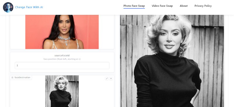 #AI #换脸 #web Change Face With AI AI 换脸工具，支持图片和视频换脸，需要上传脸部图片和目标图片，点击提交即可合成，免费使用，无需注册