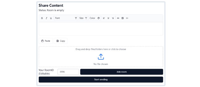 #文件传输 SecureShare 在线文件传输工具，支持上传文件和文件夹，支持剪贴板文本和图片，采用端对端加密传输，不限大小和速度，完全免费，无需注册