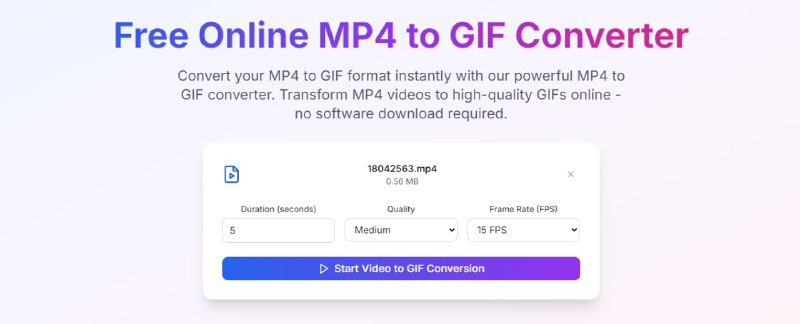 #格式转换 #MP4 #GIF MP4 to GIF Converter 视频转 GIF 动图工具，支持 MP4、3GP、MKV、FLV、AVI、MOV、OGV、WEBM、WMV 等格式，最大支持 100 MB ，支持批量处理，可自定义动画时间、质量和帧率，转换速度还是蛮快的，免费无水印，无需注册