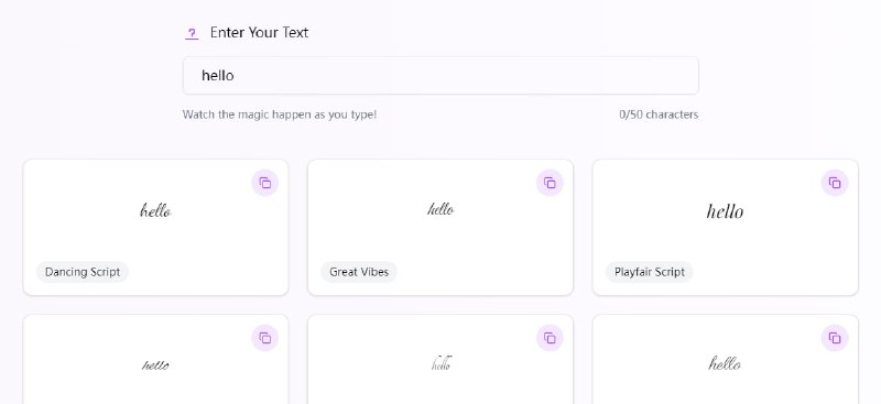 #字体 #特效 CalligraphyFontGenerator 书法字体生成工具，输入文本，可即时预览 50 多种书法字体，直接复制就可以应用到各种场景中，仅限于英文，不支持中文，免费使用，无需注册