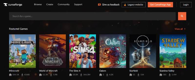 #游戏 #mod #下载 #web CurseForge 全球最大的游戏 MOD 模组下载站之一，收录了各类游戏模组，包括 我的世界、魔兽世界、模拟人生4、泰拉瑞亚 等多种流行游戏