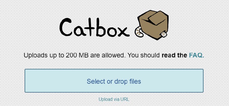 #文件传输 Catbox 在线文件传输工具，可本地上传或通过链接上传，最大支持 200MB，文件永久保留，个别地区无法使用，包括国内，另外 exe 格式的文件不支持，免费使用，无需注册