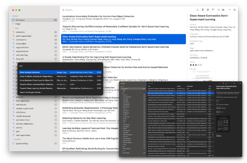 #学术 #论文 #开源 Paperlib 学术论文管理工具，支持导入论文、自动匹配发表信息、管理文献库等功能，开源免费