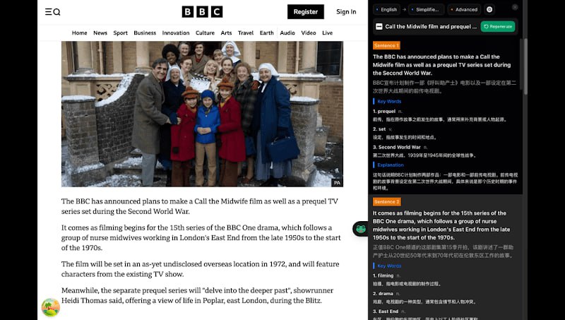 #翻译 #插件 #开源 陪读蛙 浏览器翻译插件，主要功能是沉浸式翻译，会在原文旁边显示翻译内容，方便进行对比且不打乱页面布局，效果还是蛮不错的，另外集成了 AI 功能，可以提取并分析文章内容，支持多种 AI 模型，但需要自行提供 API Key，免费开源，无需注册