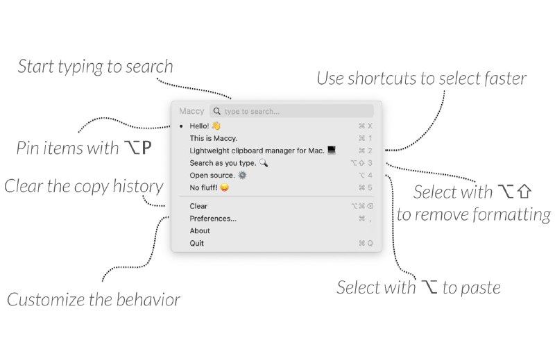 #macOS #开源Maccy 项目主页 丨 开源地址 一个轻量级的 macOS 剪贴板管理器，保存复制内容的历史记录，并允许快速导航、搜索和使用以前的剪贴板内容，对于文案等文字工作者来说，妥妥的效率神器