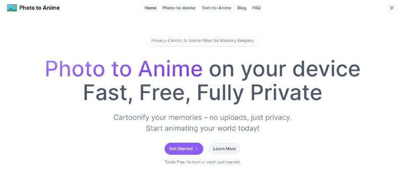 #图片 #特效 #AI #web Photo to Anime 一个图片动漫化工具，选择图片即可转换为动漫风格，免费下载，无数量限制，无需注册