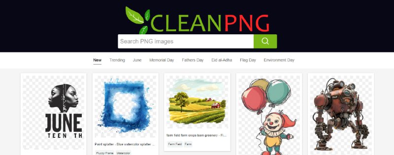 #设计 #素材 #PNG CleanPNG 一个透明 PNG 素材站，内容丰富，包含如背景、卡通、轮廓、边框、物体等，共计超 300 万图片，免费下载，无需注册