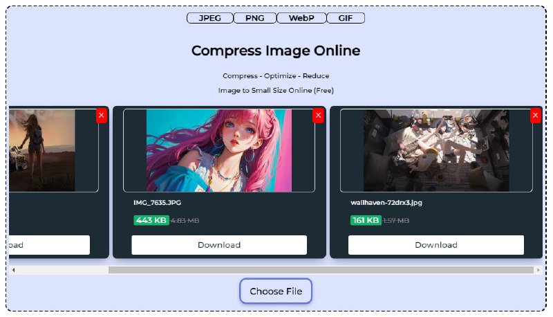 #压缩 FreeCompress 在线文件压缩工具，适用于图片、音频、视频、PDF 和代码文件，可调整压缩等级，支持批量压缩，免费使用与下载，无需注册