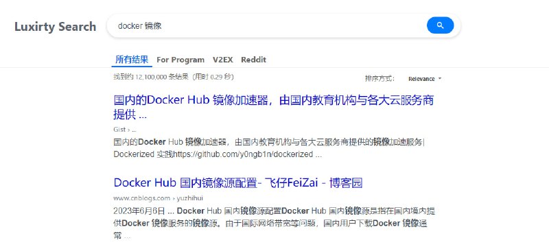 #搜索引擎 Luxirty Search 基于 Google 的搜索引擎，特点是屏蔽了内容农场，如 CSDN、华为云、百度云智能、腾讯云开发者等，无广告，无跟踪，另外针对开发社区和 V2EX、Reddit 进行了快捷搜索，感兴趣的可以试试