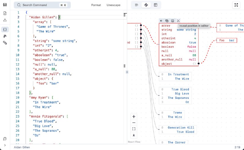 #JSON #开源 JSON For You JSON 可视化与处理工具，特点是具有图表或表格视图，并支持校验、格式化、转义、排序、结构化比较、格式转换等功能，相对于同类型工具更加强大，而且免费无广告，无需注册
