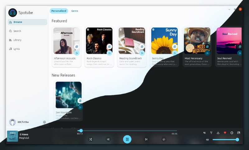 #音乐 #Spotify #开源 Spotube 基于 Flutter 开发的 Spotify 客户端，使用 Spotify、JioSaavn 和 YouTube 作为音源，可自由下载音乐，支持歌词同步，支持桌面和移动设备，免费无广告，无需登陆