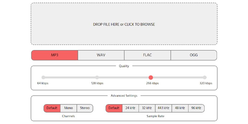 #格式转换 #音频 Online Audio Converter 在线音频格式转换工具，支持 MP3、WAV、FLAC 和 OGG 等格式，并可调整比特率、通道数和采样率，最大支持 1GB 文件，免费使用，无需注册