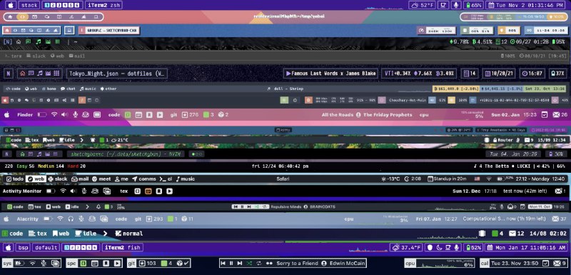 #macOS #状态栏 #开源 SketchyBar 高度可定制的 macOS 状态栏替代品，可随时添加、移除和自由更改状态栏中的所有元素，支持动态动画系统、脚本和事件系统、交互式鼠标、显示 macOS 菜单栏应用程序（别名）、绘制任意图形、按需弹出菜单等功能，免费开源