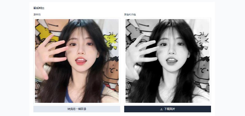 #图片 #黑白 Image to Black and White 照片黑白化工具，上传彩色照片，即可转换为黑白图片，支持 JPG、PNG、WebP 格式，图片最大 5 MB，免费使用，无需注册