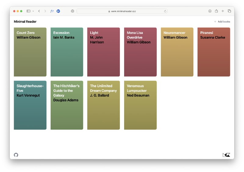 #epub #电子书 #开源 MinimalReader 电子书在线阅读器，仅支持 epub 格式，排版比较简单干净，并且针对移动设备进行了优化，支持阅读进度记录，不适用于每页都是图像的电子书，完全免费，无需注册