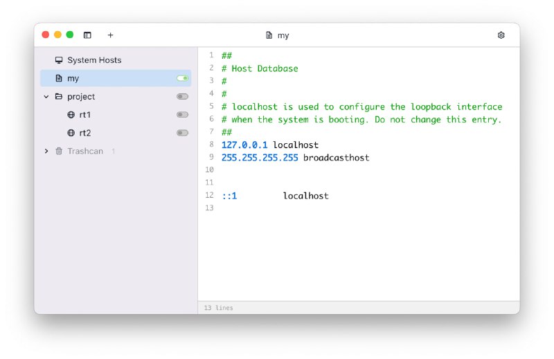 #hosts #macOS #Win #Linux #开源SwitchHosts 项目主页 丨 开源地址 一个管理、切换多个 hosts 方案的工具，功能特性如下： • 快速切换 hosts 方案 • hosts 语法高亮 • 支持从网络加载远程 hosts 配置 • 可从系统菜单栏图标快速切换 hosts🪐频道 @WidgetChannel📮投稿 @WidgetPlusBot