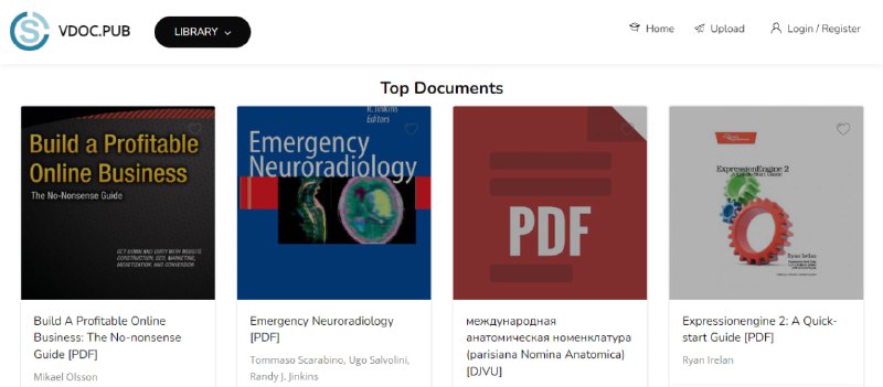 #电子书 #下载 #web VDOC.PUB 一个英文电子书下载站，目前共有 273万+ 书籍，按类别进行展示，提供多种格式下载，如 PDF、DOCX、PPTX 以及 源文档，免费下载，无需注册