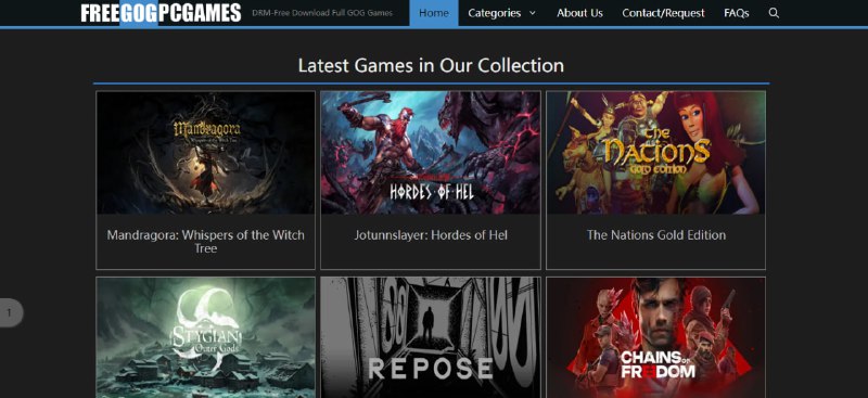 #游戏 #GOG Free GOG PC Games GOG 游戏的非官方资源站，专注于整理和分享 DRM-Free 的完整游戏版本，无需激活或联网即可游玩，下载方式为磁力或种子，可按类型、年份或字母排序浏览，完全免费，无需注册