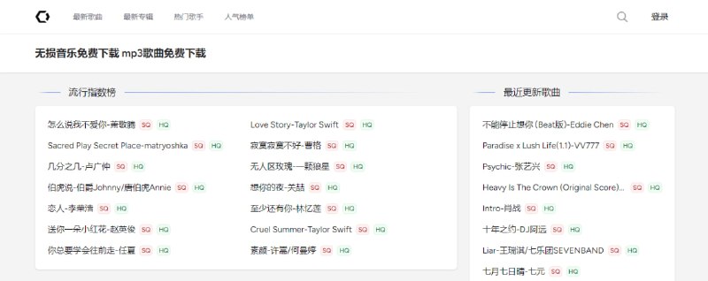 #音乐 无损音乐免费下载 音乐下载网站，不是依赖解析接口进行下载的，而是通过夸克分享下载的，尝试搜了几首歌，发现覆盖的范围还是挺大的，除了特别新和特别小众的都有，夸克下载也没问题，因为不超过 50 MB 的话也不用安装客户端