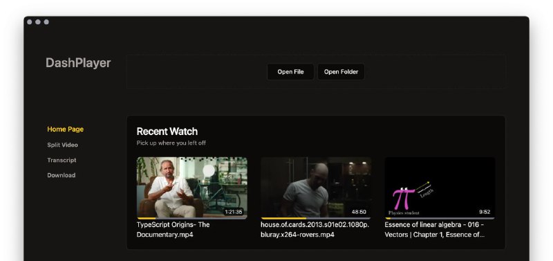 #英语 #视频播放器 #开源 #win #mac DashPlayer 一款专为英语学习打造的视频播放器，支持机翻字幕、按句跳转、生词查询、AI 字幕、分割长视频等功能，需要 SRT 字幕文件，免费开源