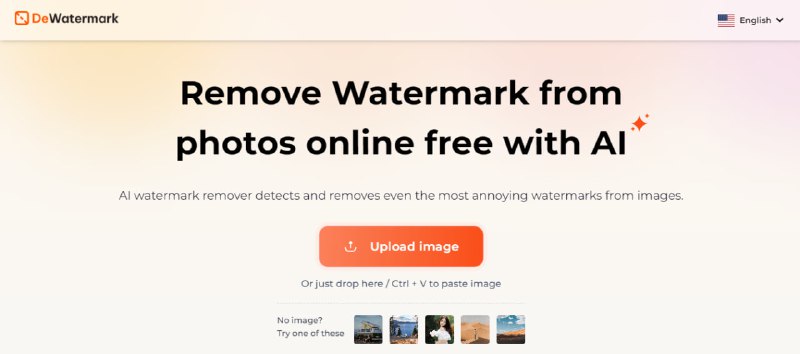#水印 #AI #web DeWatermark 一个基于 AI 的去水印工具，支持 JPG 和 PNG，上传图片即可自动处理，还支持手动画笔，可下载原尺寸图片，免费使用，无需注册